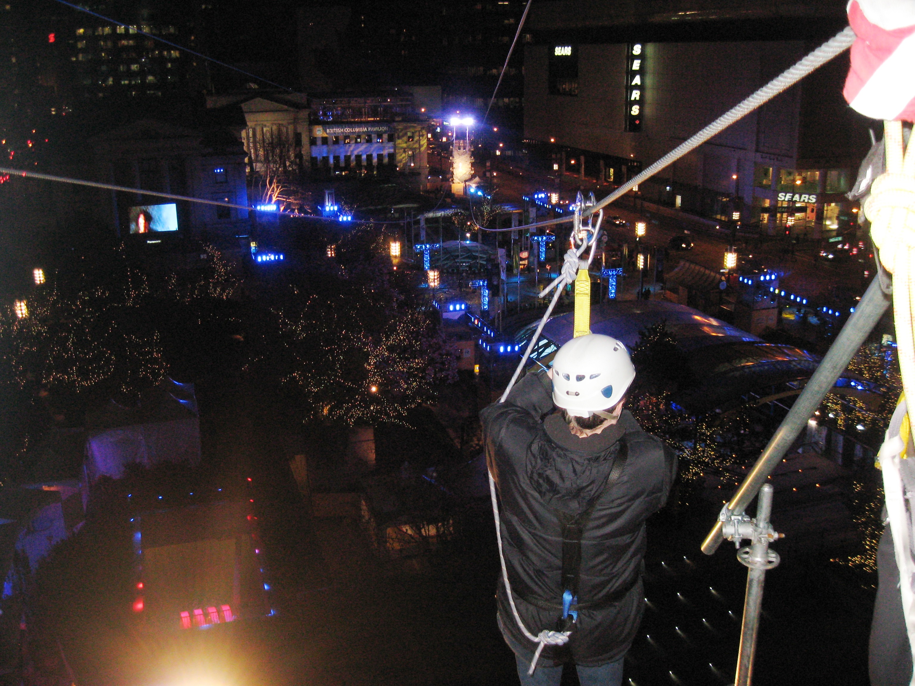 Shawn ziplining over Vancouver